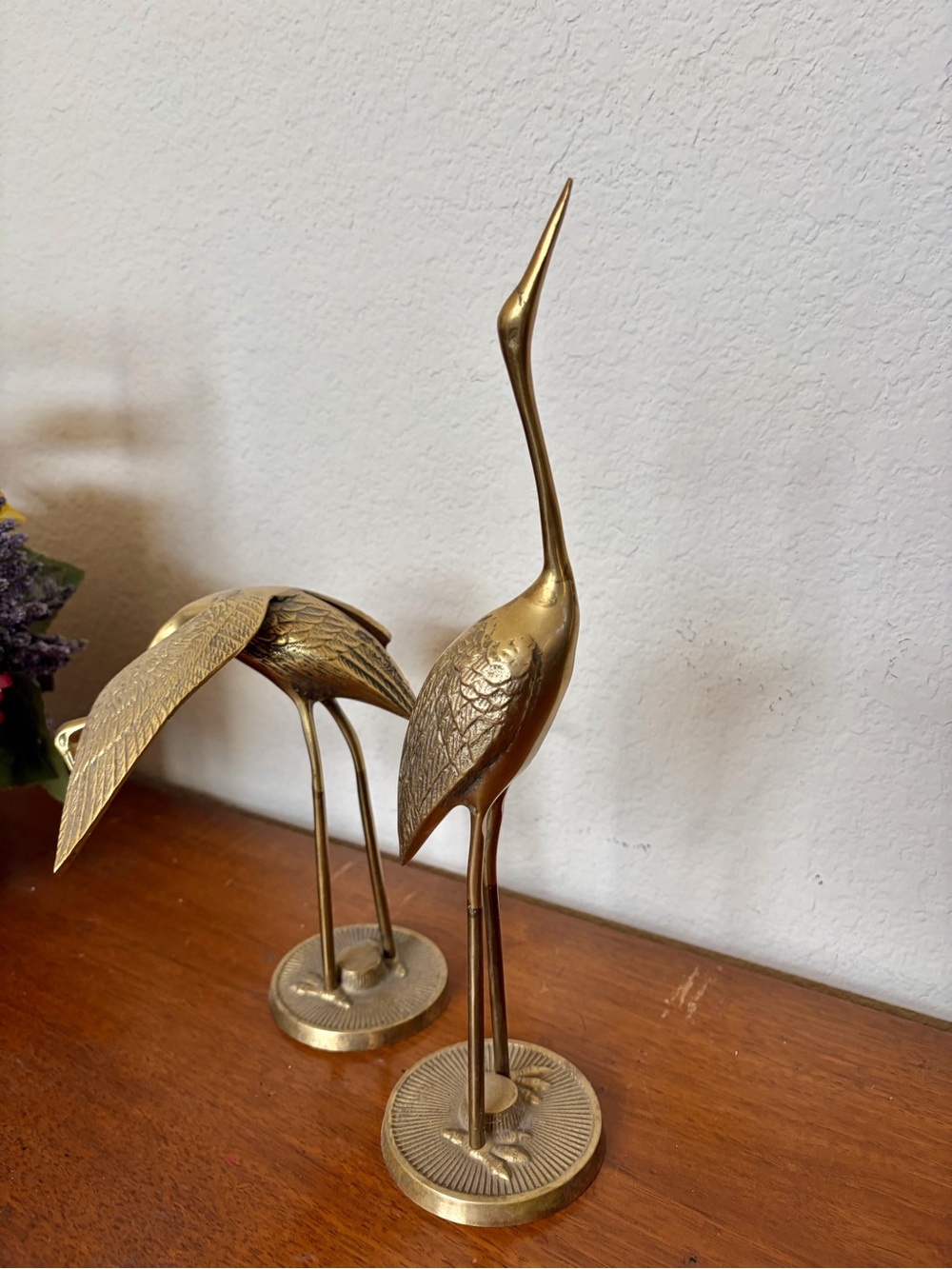 Vintage Brass 2 Pc Bundle Heron Crane Figurine Mid Century Modern Bird Statue - Picture 7 of 8